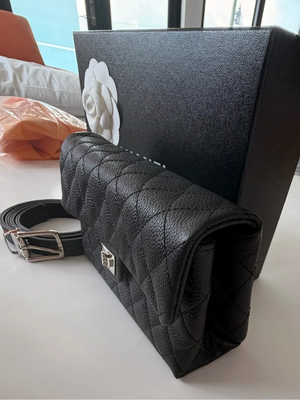 CHANEL Black Quilted Caviar Leather belt bag